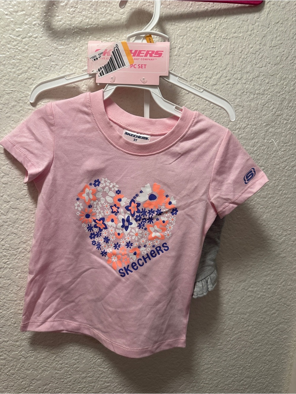 Skechers Pink Heart Floral T-Shirt Set 3T